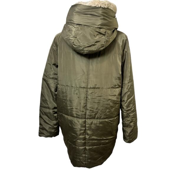 DRESS FORUM LOS ANGELES SMALL GREEN BEIGE ZIP UP PUFFER WINTER JACKET - Picture 2 of 7